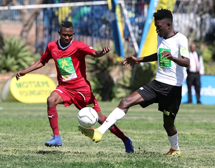 James Skiye Ndlovu (black and white jersey) during the Kay Motsepe School Championship